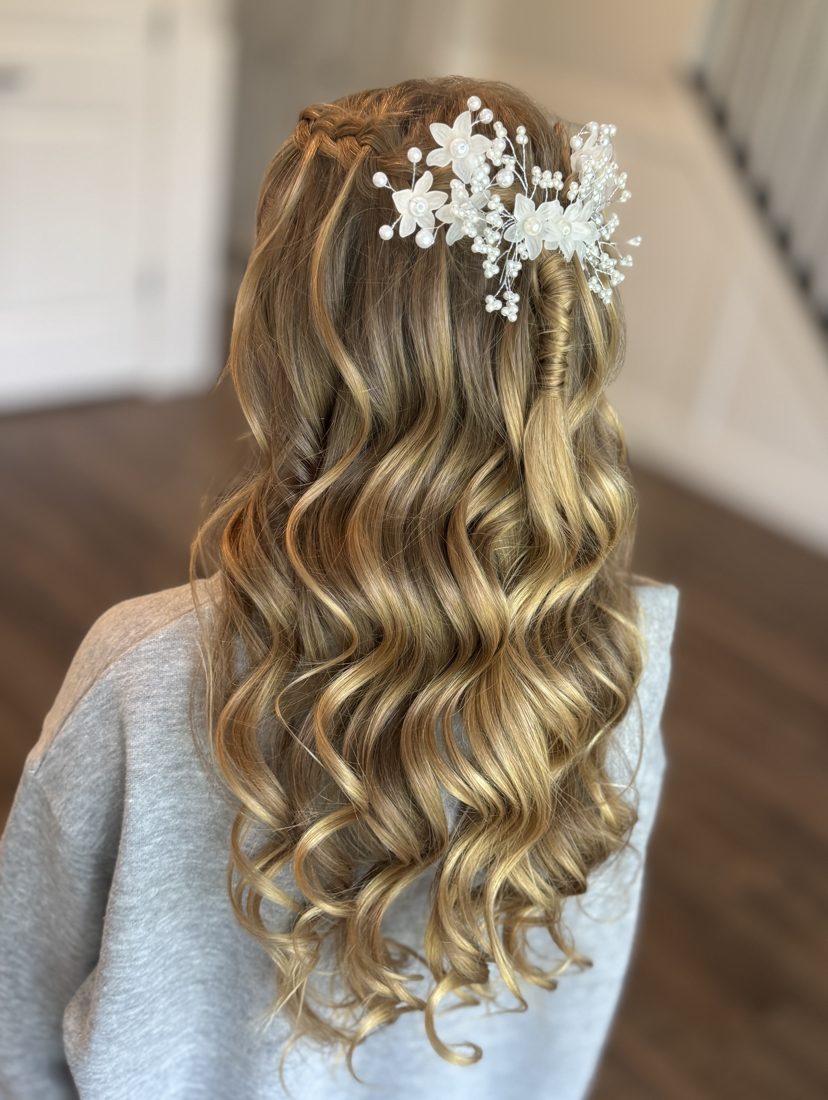 Bridal updo with flowers