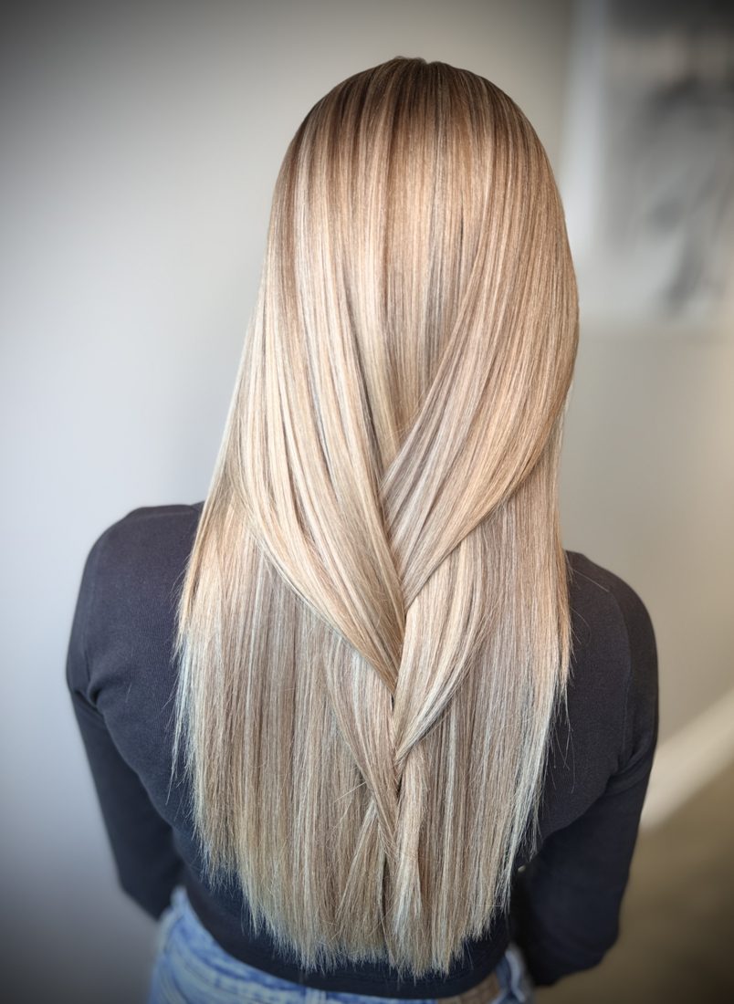 Blonde, long straight hair