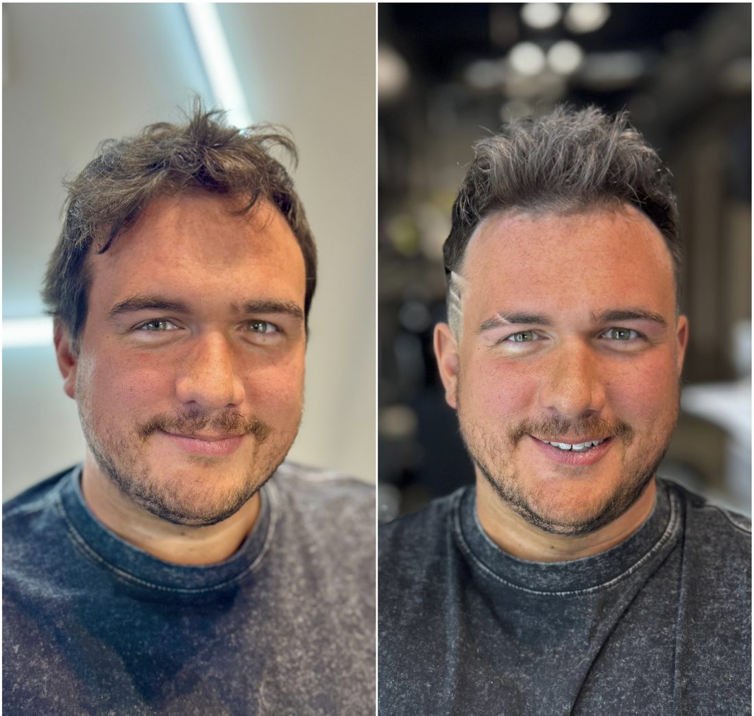 Men's cut, before and after
